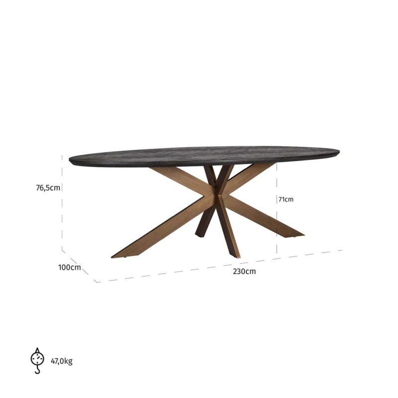7378 - Eettafel Blackbone brass ovaal 230 (Black rustic)