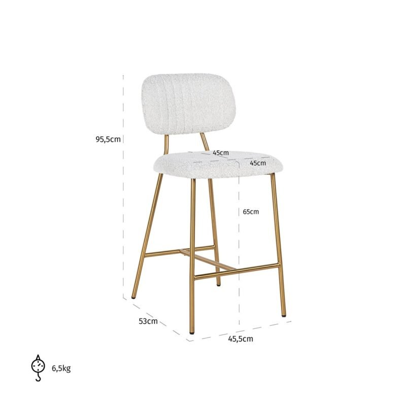 S4522 WHITE BOUCLÉ - Counterstoel Xenia white bouclé / brushed gold (Copenhagen 900 Bouclé White)