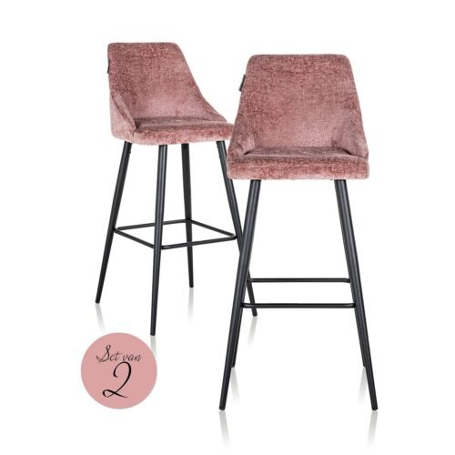 S4701 ROSE CHENILLE - Bar stoel Brooke rose chenille (set van 2) (Bergen 705 rose chenille)