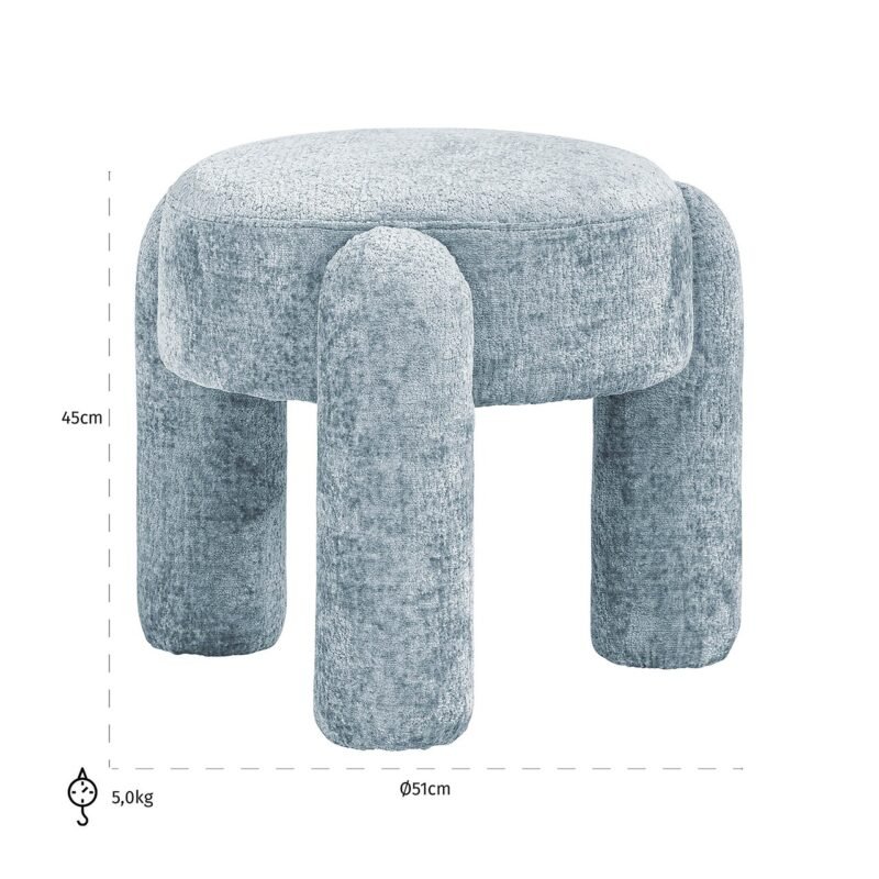 S4743 LIGHT BLUE CHENILLE - Poef Holly light blue chenille (Bergen 602 Light blue Chenille)