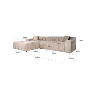 S5136 KHAKI VELVET - Bank Cube 3-zits + lounge links (Quartz Khaki 903)