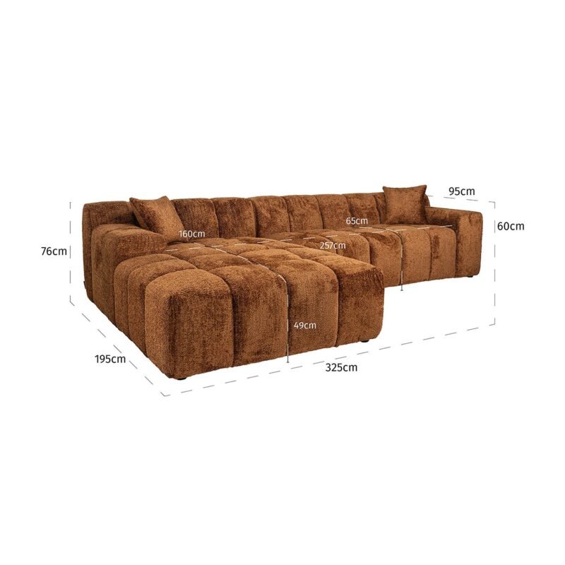 S5136 LOVELY CINNAMON - Sofa Cube 3-zits + lounge links (Be Lovely 603 Cinnamon)